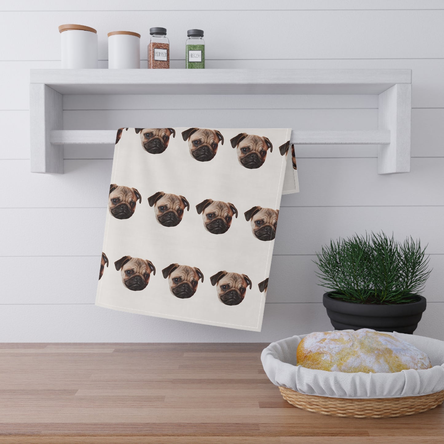 Personalised Pet Face Pattern Tea Towel – Custom Dog Photo Kitchen Towel Gift