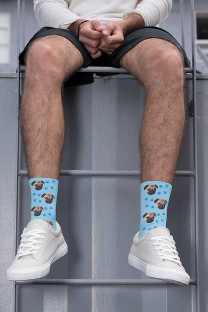 Personalised Dog Face Socks – Custom Pet Photo Socks in Pink or Blue | Funny Gift Idea