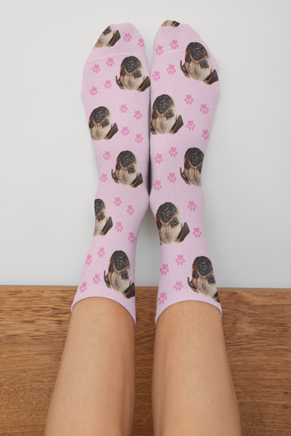 Personalised Dog Face Socks – Custom Pet Photo Socks in Pink or Blue | Funny Gift Idea
