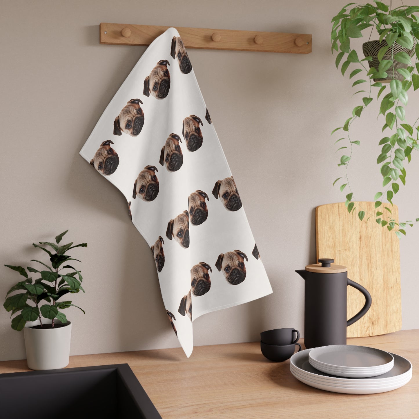 Personalised Pet Face Pattern Tea Towel – Custom Dog Photo Kitchen Towel Gift